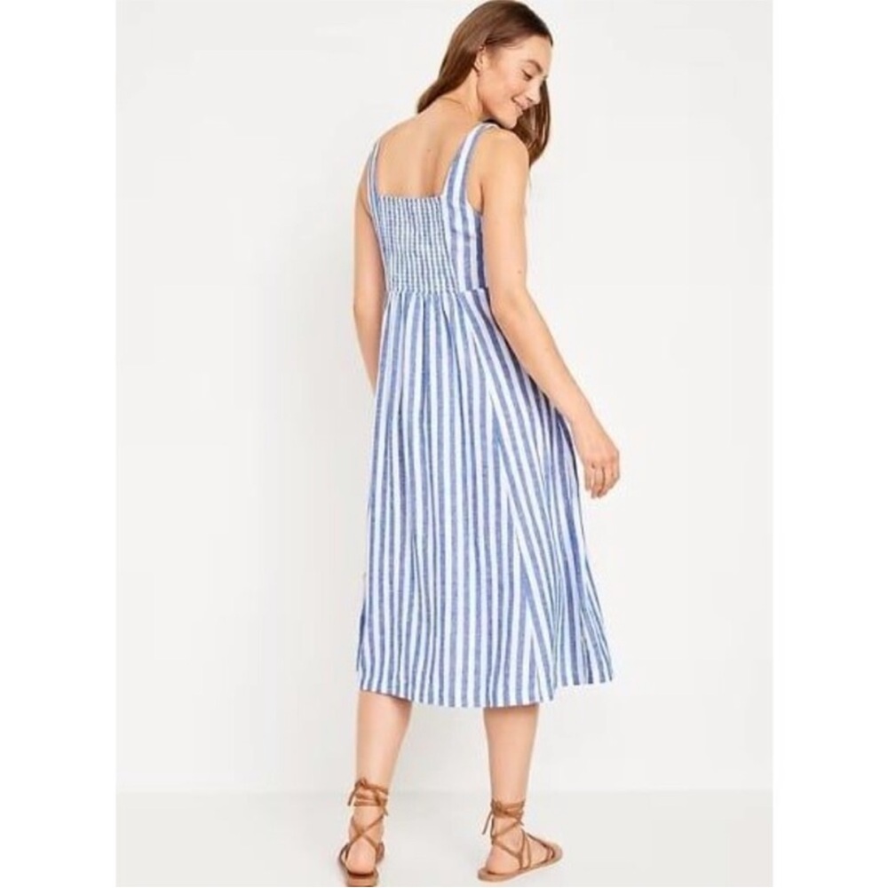 NWT Old Navy Fit & Flare Linen-Blend Midi Dress – Blue Stripe - Picture 15 of 15